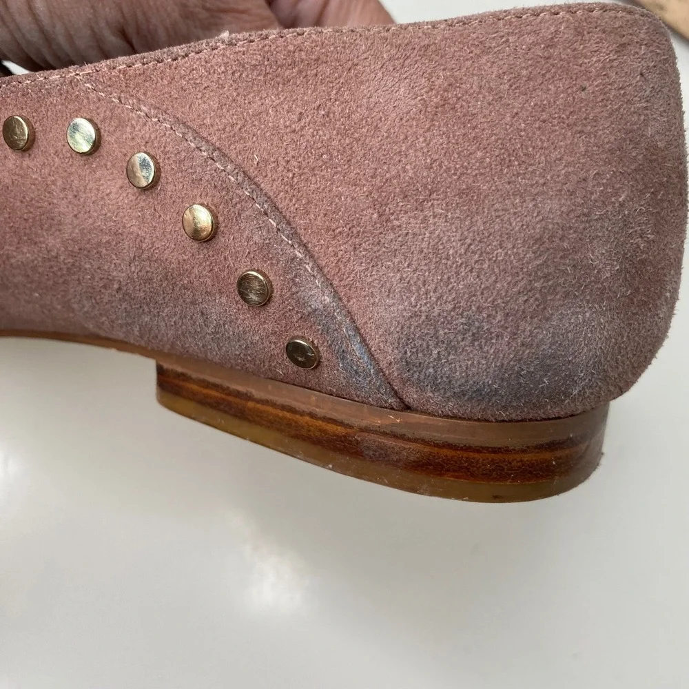 Bleecker & Bond Arianna Studded Suede Loafer Blush Pink Cottagecore Preppy Sz 10